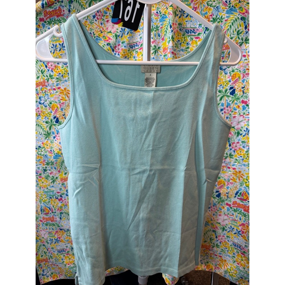 167 Sigrid Olsen Sport Womens Aqua Blue Square Neck Tank Top SOMUA4876 Small NWT